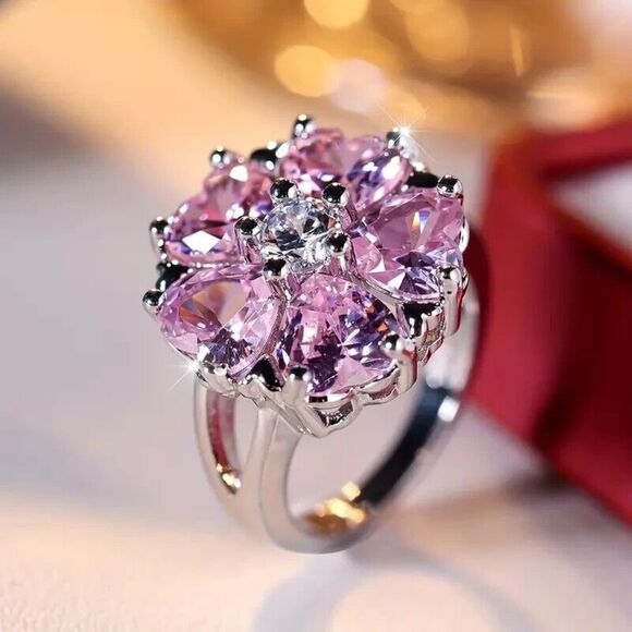 Coquette Style Promise Ring Pink Flower Design Size 7 - Picture 6 of 6